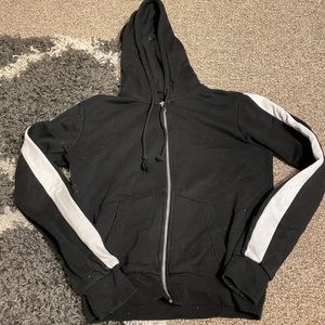 Black Zip-up hoodie with white stripe down sleeves